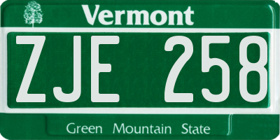 VT license plate ZJE258