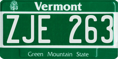 VT license plate ZJE263