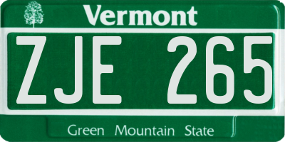 VT license plate ZJE265