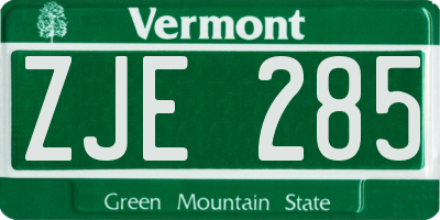 VT license plate ZJE285