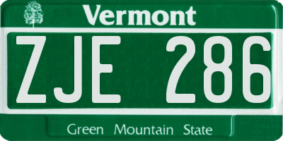 VT license plate ZJE286