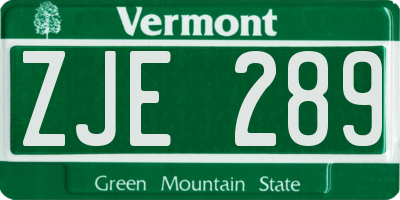 VT license plate ZJE289