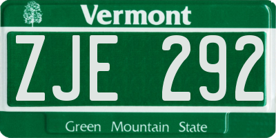 VT license plate ZJE292