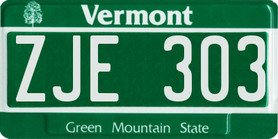 VT license plate ZJE303