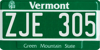 VT license plate ZJE305