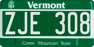 VT license plate ZJE308