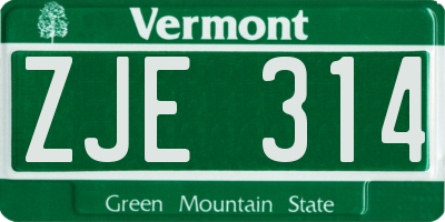 VT license plate ZJE314