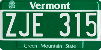 VT license plate ZJE315