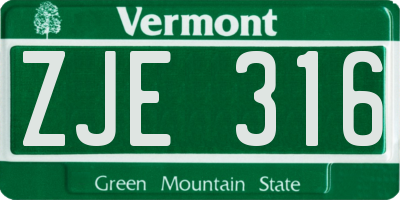 VT license plate ZJE316