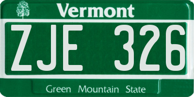 VT license plate ZJE326