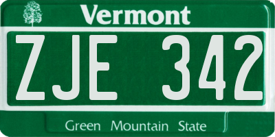 VT license plate ZJE342