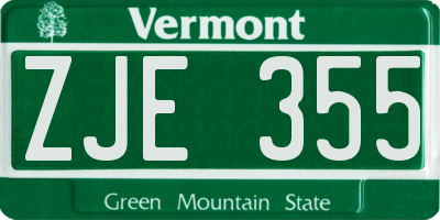 VT license plate ZJE355