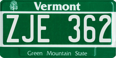VT license plate ZJE362