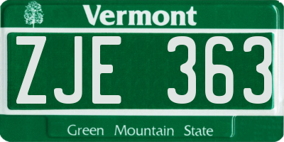 VT license plate ZJE363