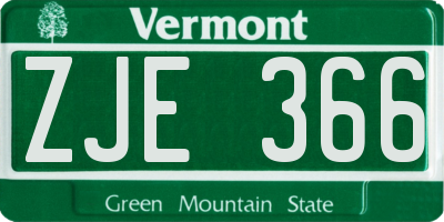 VT license plate ZJE366