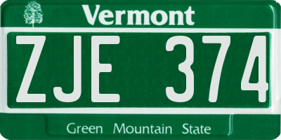VT license plate ZJE374