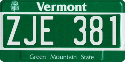 VT license plate ZJE381