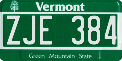 VT license plate ZJE384
