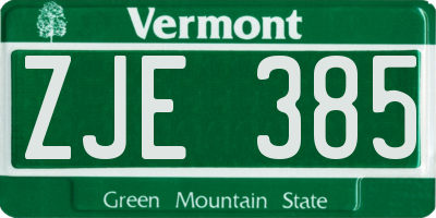 VT license plate ZJE385