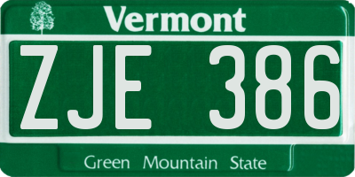 VT license plate ZJE386