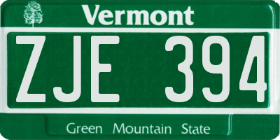 VT license plate ZJE394