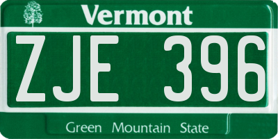 VT license plate ZJE396