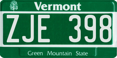 VT license plate ZJE398