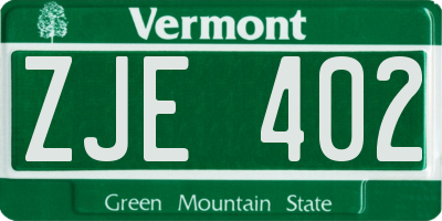 VT license plate ZJE402