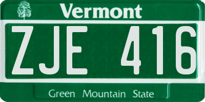 VT license plate ZJE416