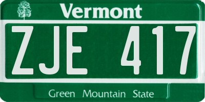 VT license plate ZJE417