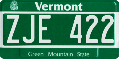 VT license plate ZJE422