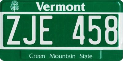VT license plate ZJE458