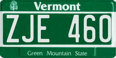 VT license plate ZJE460