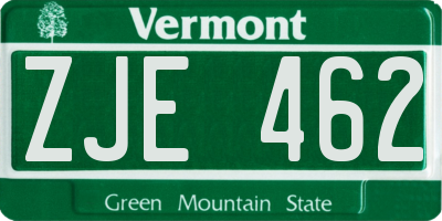 VT license plate ZJE462