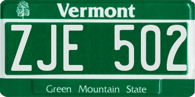 VT license plate ZJE502