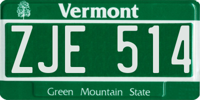 VT license plate ZJE514