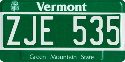 VT license plate ZJE535