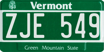 VT license plate ZJE549