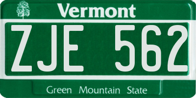 VT license plate ZJE562