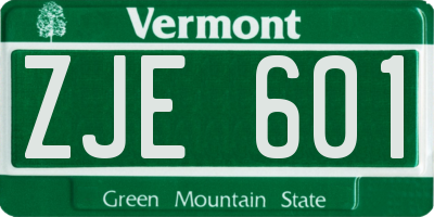 VT license plate ZJE601
