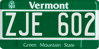 VT license plate ZJE602