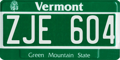 VT license plate ZJE604