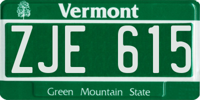 VT license plate ZJE615