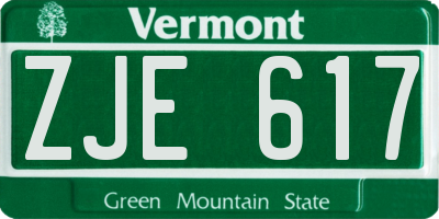 VT license plate ZJE617