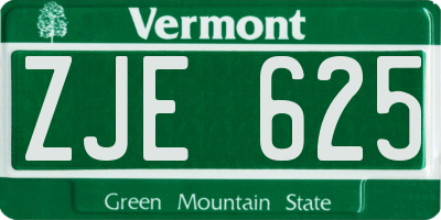 VT license plate ZJE625