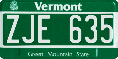 VT license plate ZJE635