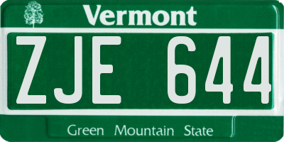 VT license plate ZJE644