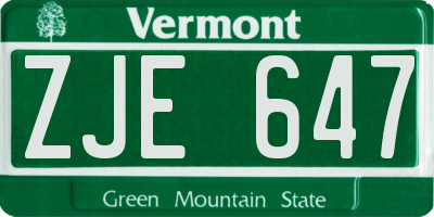 VT license plate ZJE647