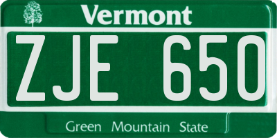 VT license plate ZJE650
