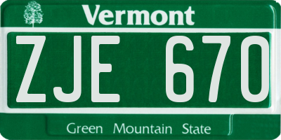 VT license plate ZJE670